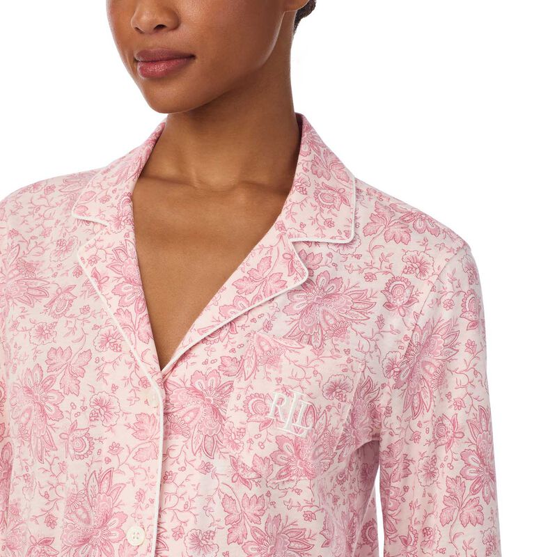 Lauren Ralph Lauren Cotton Knit 3/4 Sleeve Notch Collar Pajama Set image number 8